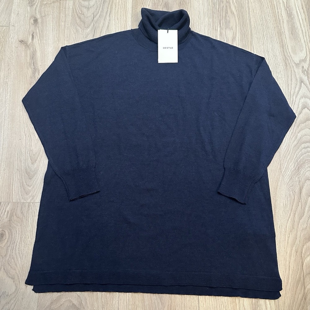 NWT Gestuz thelmagz Rollneck Sweater in Navy 100% Wool Sz XL MSRP $230